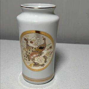 Art of Chokin Porcelain Vase 24K Gold Trim Vase Peacocks Made in Japan Vintage